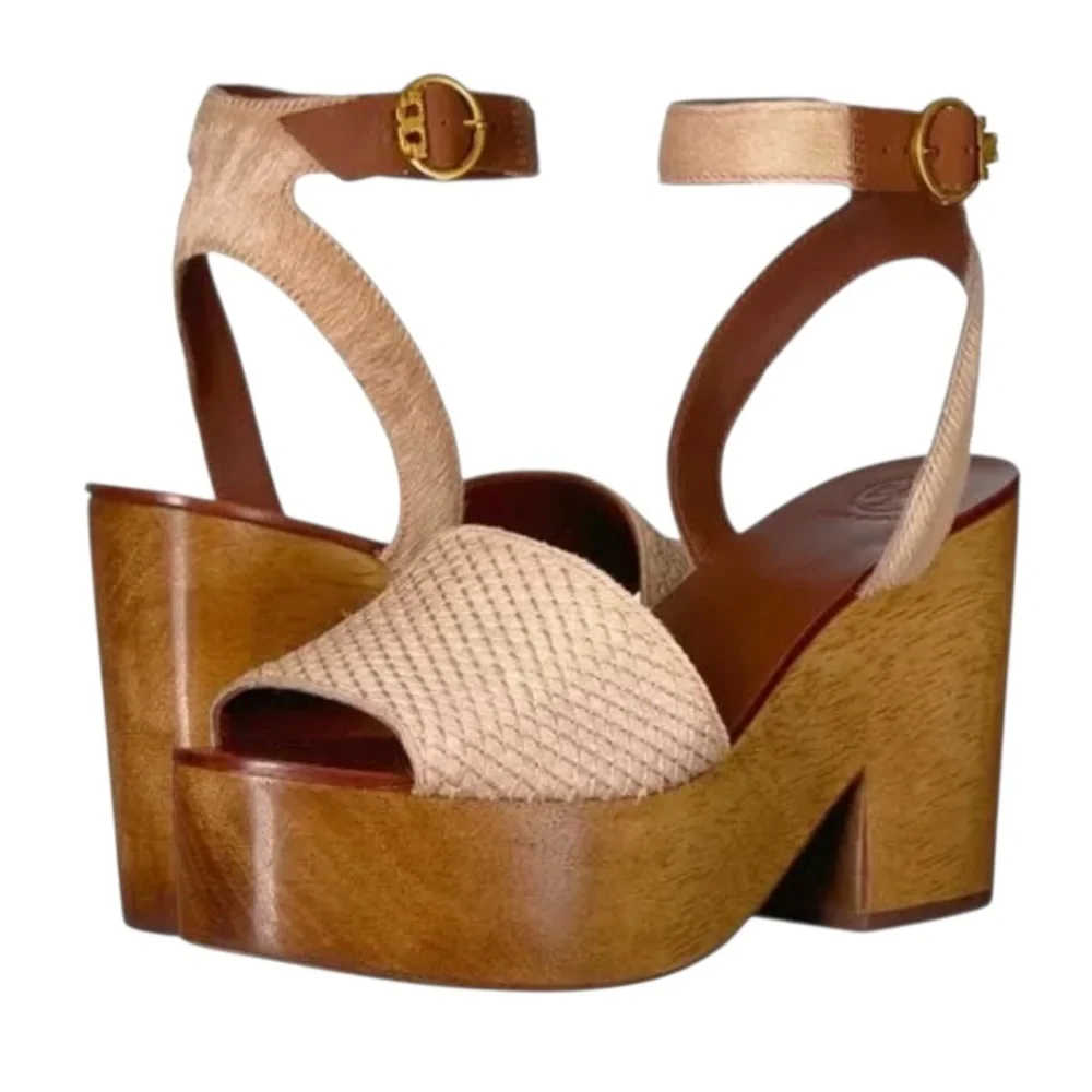 Tory Burch Beige and Brown Platform Sandals